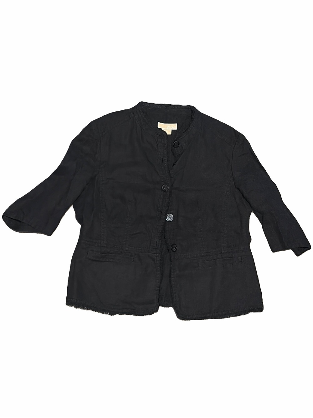 Michael Kors women's black linen button-front mock neck jacket